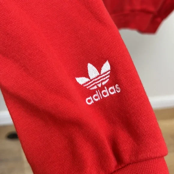 Adidas Red and White Logo Crewneck Sweatshirt Youth Sz Large - Picture 8 of 11